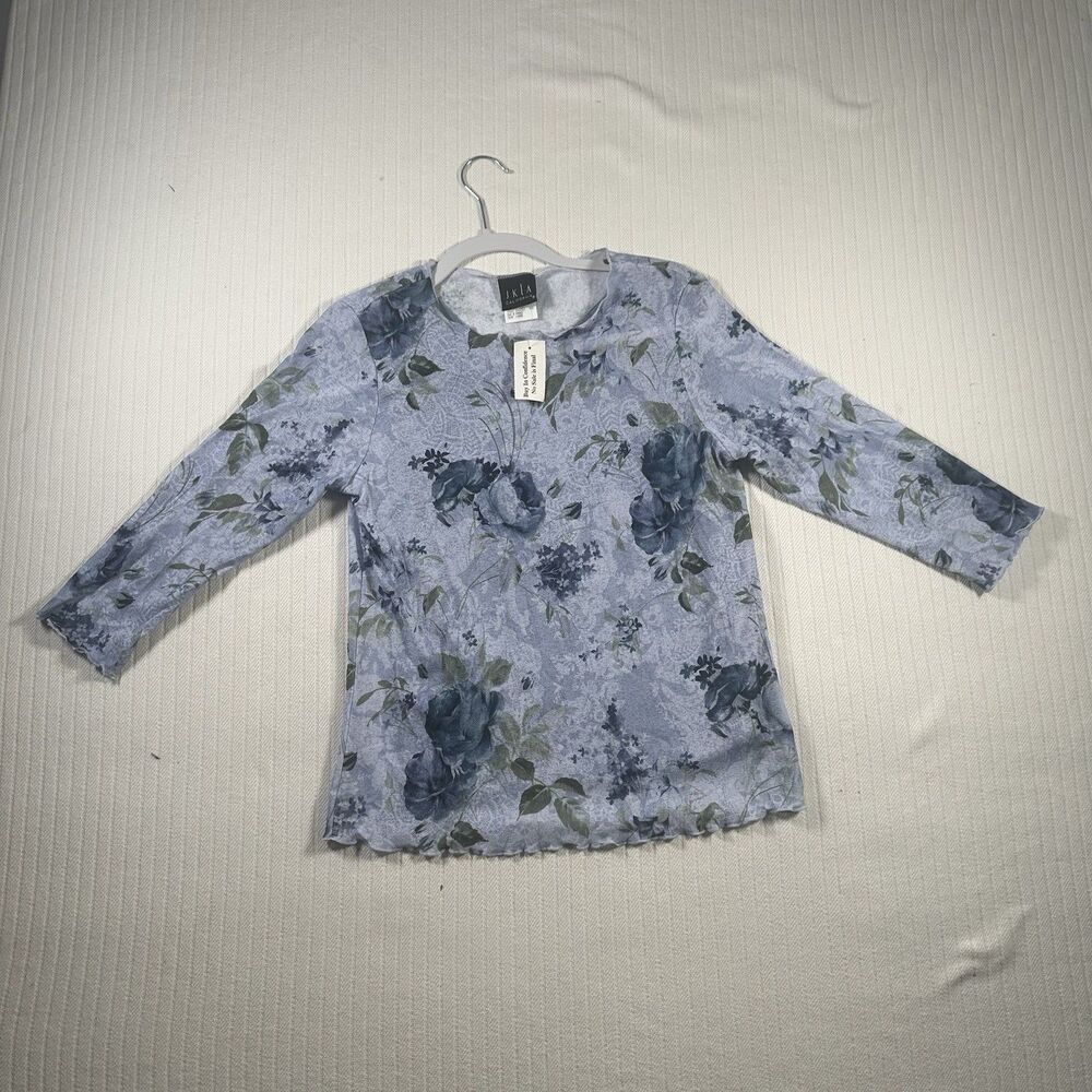 JKLA California Vintage Women's Blue  3/4 Sleeve Flower Shirt Sz Large NWT